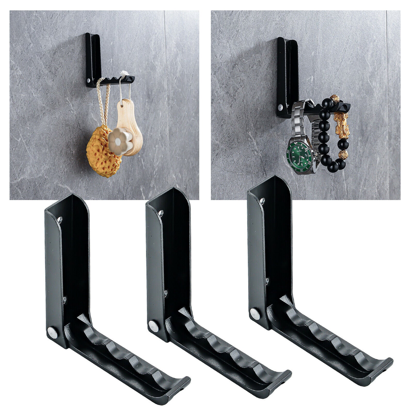 3pcs Aluminum Robe Hanger Hook Durable Wall-mounted Coat Hanger Black