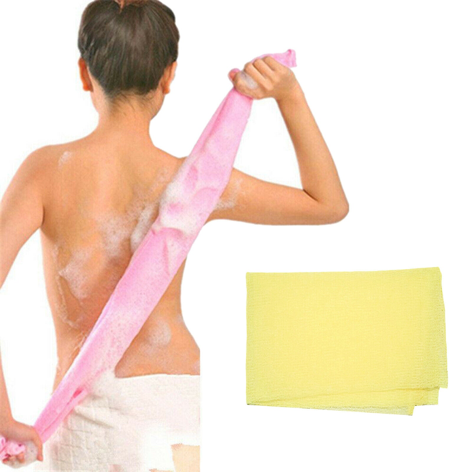 2X 1pc Nylon Extra Long Bath Towel Household Washing Cleaning Massage yellow
