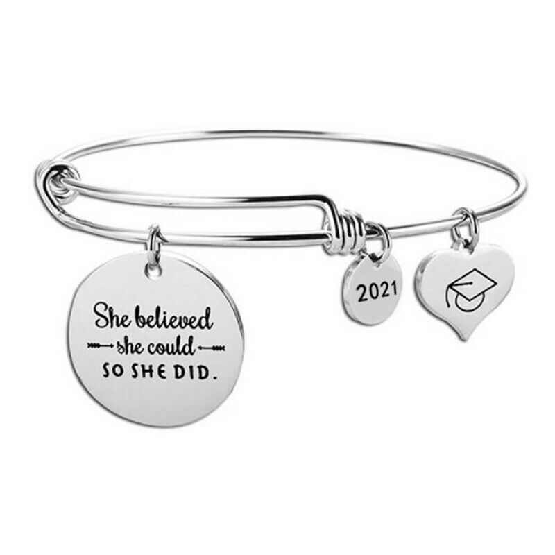 Stainless Steel Women Girls Inspirational Quotes Bangle Heart Charm Brace.l8