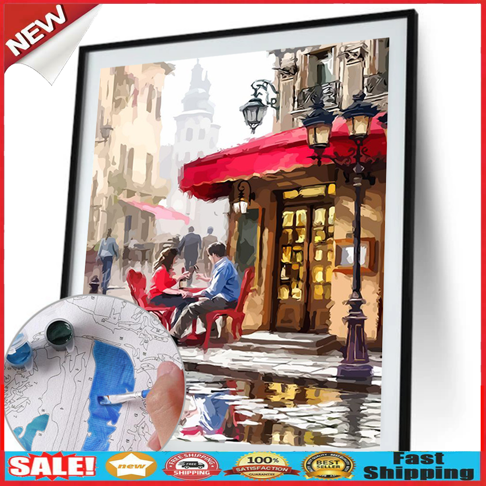 Painting By Numbers Kit DIY Street Men Women Canvas Oil Wall Art Picture @