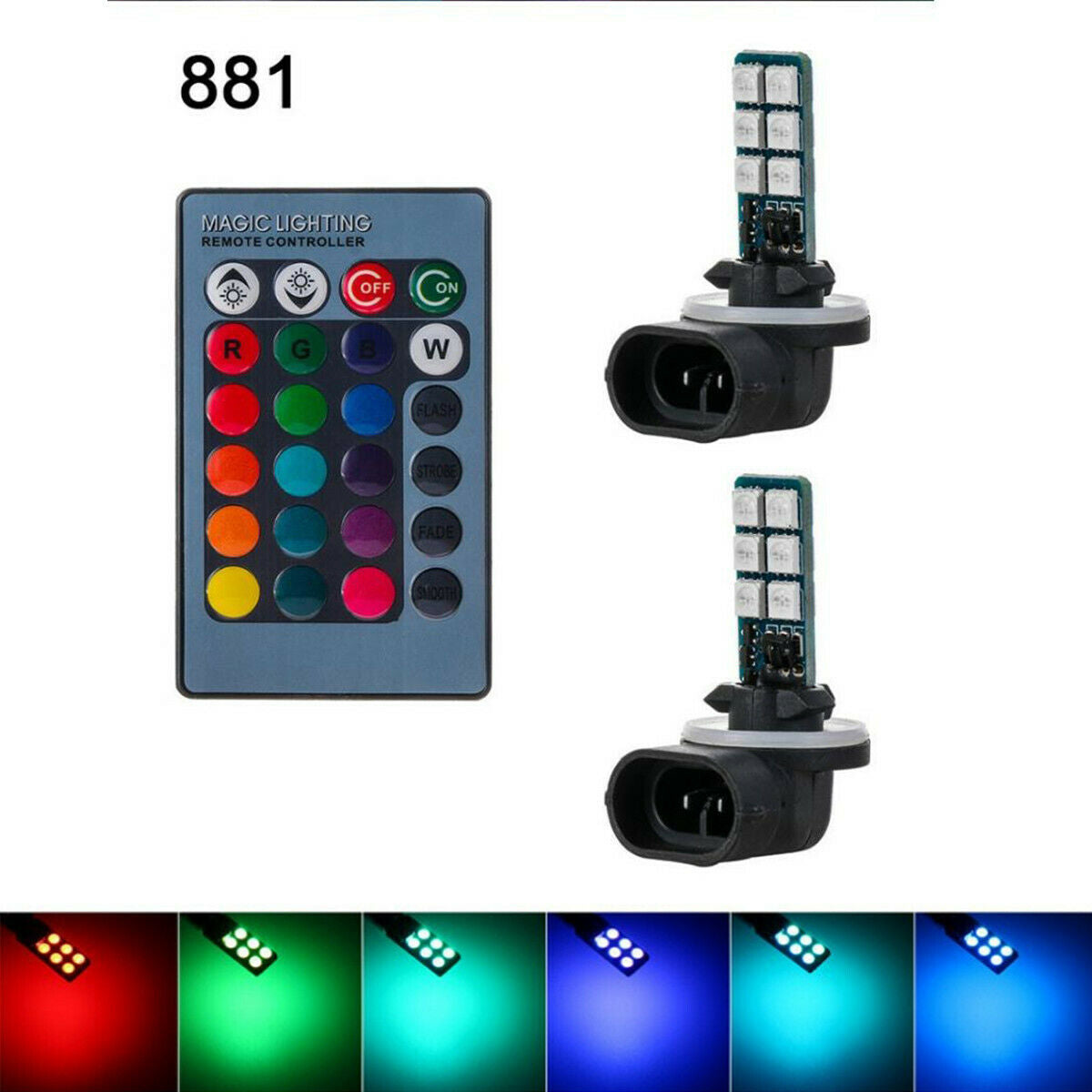 2 Pack 881 5050 Colourful LED RGB Car Headlight Fog Lights Lamp Bulb Accessories
