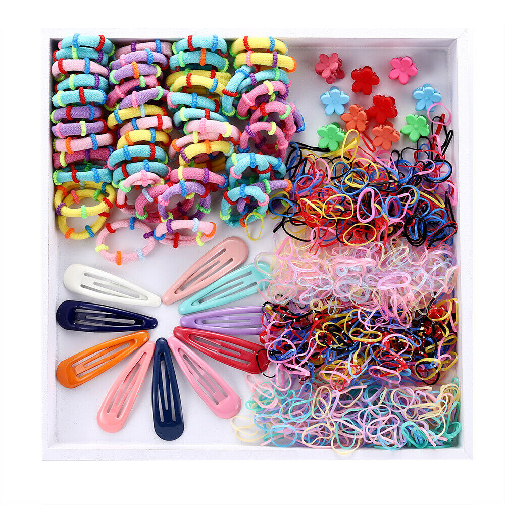 870x Candy Color Hair Clips Rope Set Ponytail Holder Kids Girls Hair Accessories