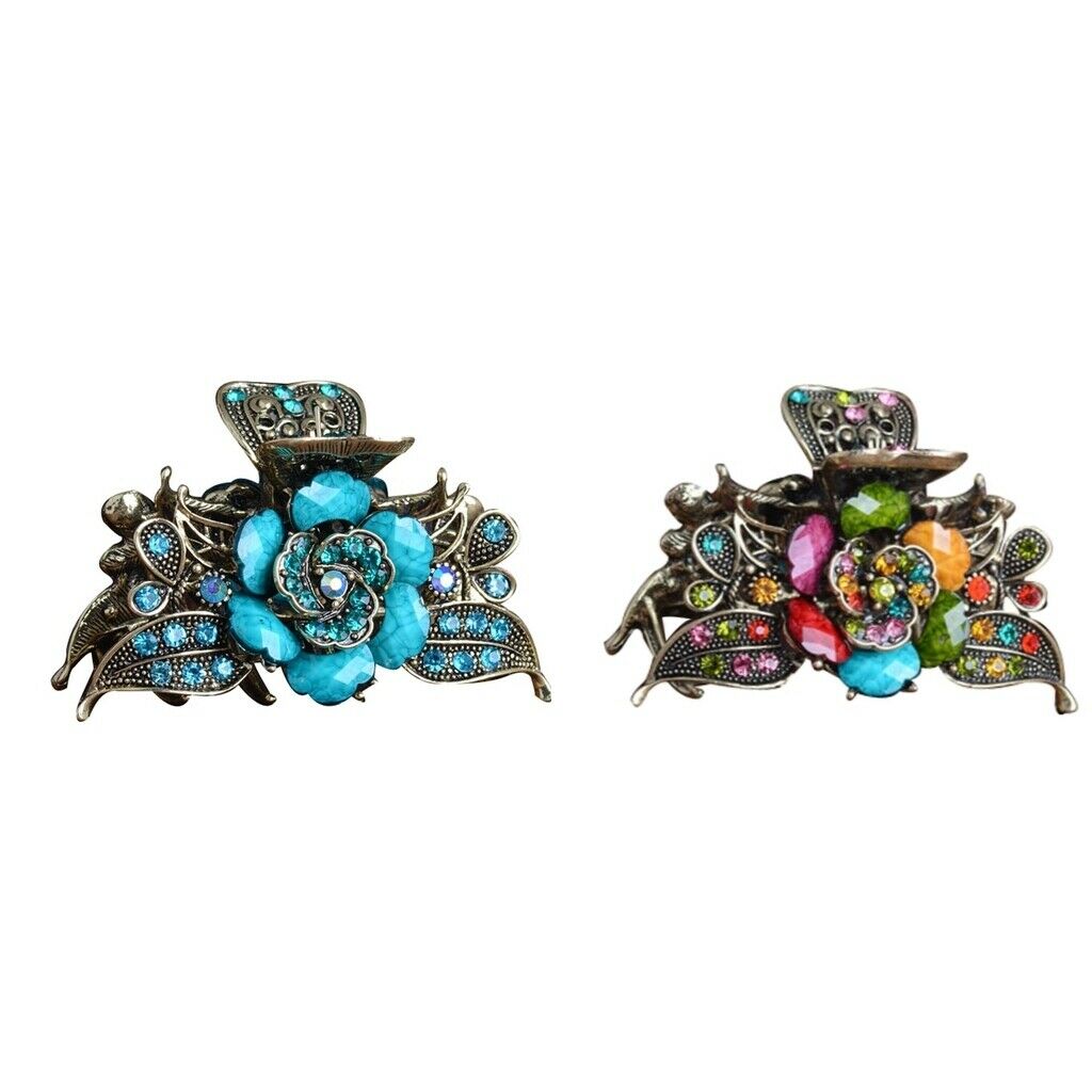 2 Pieces Retro Diamante Hair Claw Clip Non-Slip Hair Clamp for Thick Hair