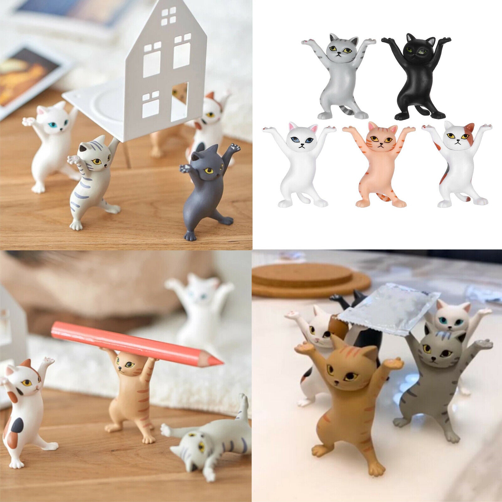 5pcs Dancing Cat Ornament Pen Holder Desktop Bracket Home Decor DIY Crafts