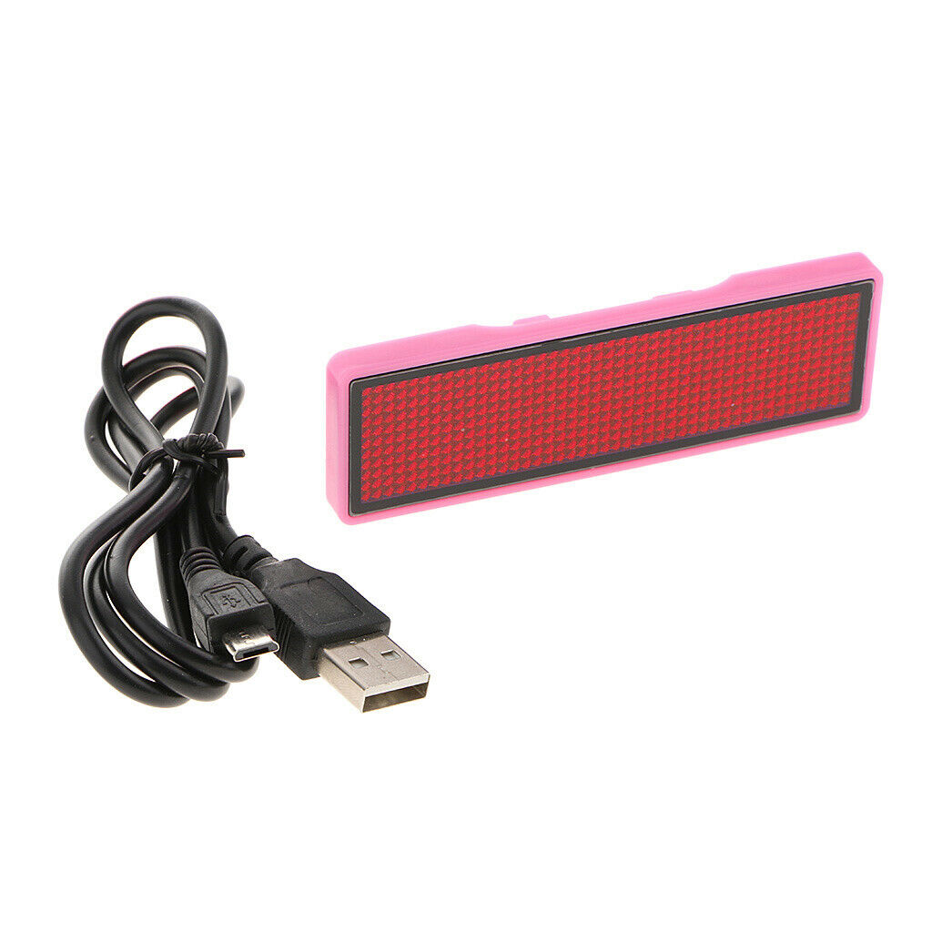 Programmable 4 Words LED Scrolling Bar Badge Name Tag Pink Shell Red Word