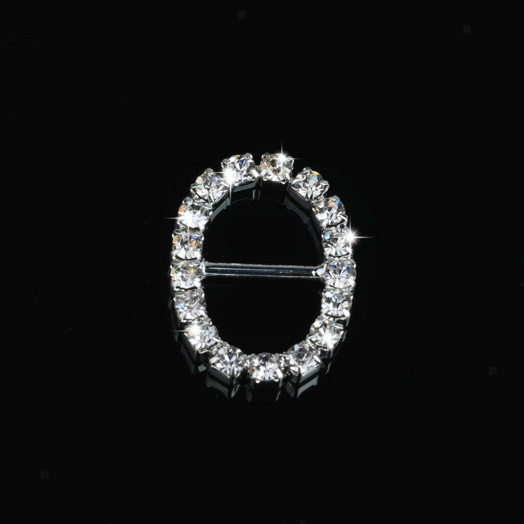 10 Pieces Oval Shape Alloy Crystal Buckle Ribbon Slider for Wedding Invitation
