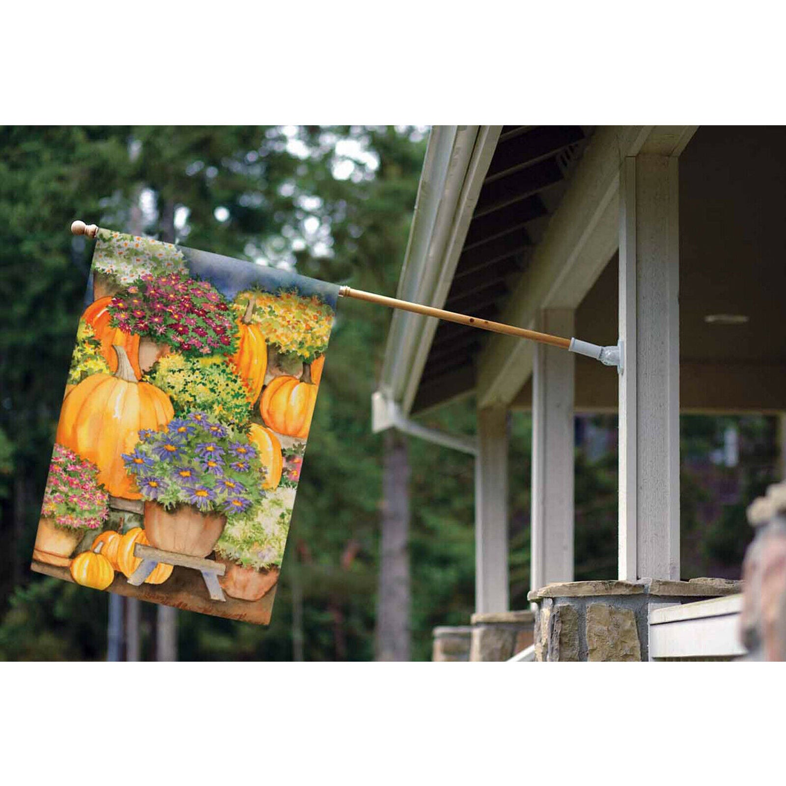 Toland Pumpkins and Mums 28 x 40 Colorful Fall Autumn Harvest Flower House Flag