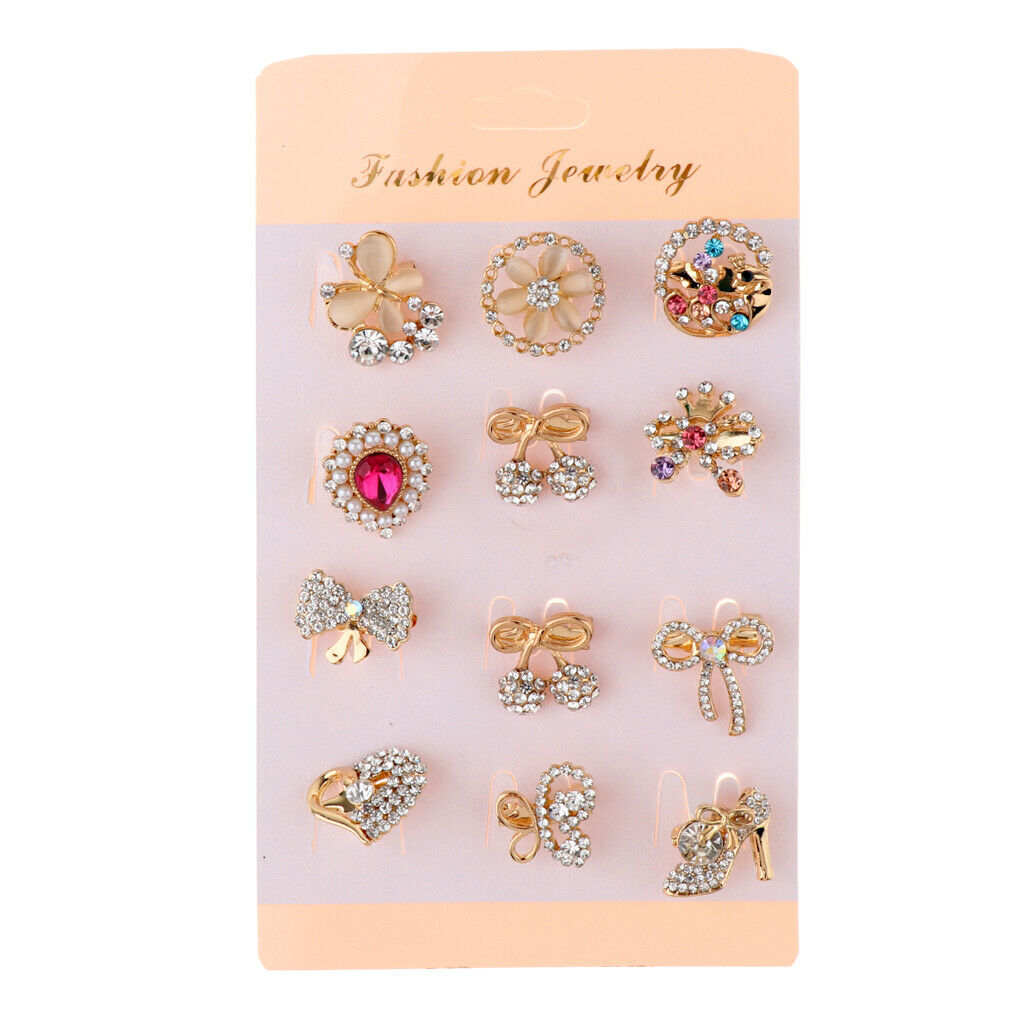12Pcs Women Metal Alloy Brooch Lapel Pin Collar Tips Fashion Brooch Pins Set