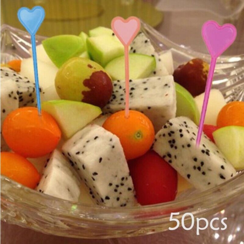 50pcs Plastic Disposable Forks Stick Food Picks Heart Arrow Dessert Fruit FDEAU