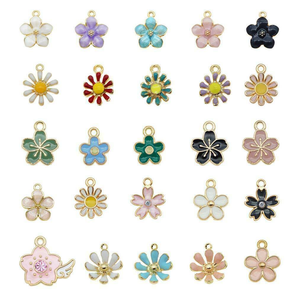 40PCS Alloy Enamel Mixed Assorted Daisy Flower Pendant Charm DIY Making Jewelry