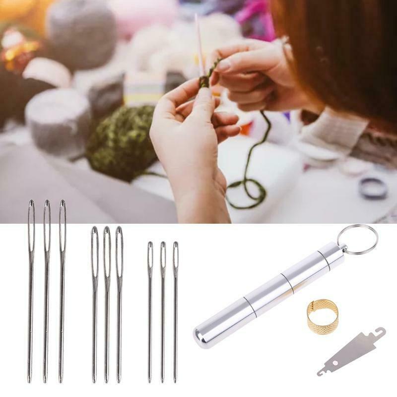 Sewing Needles Kit Metal Large Eye Blunt Needle Threader Thimble Storage Tube