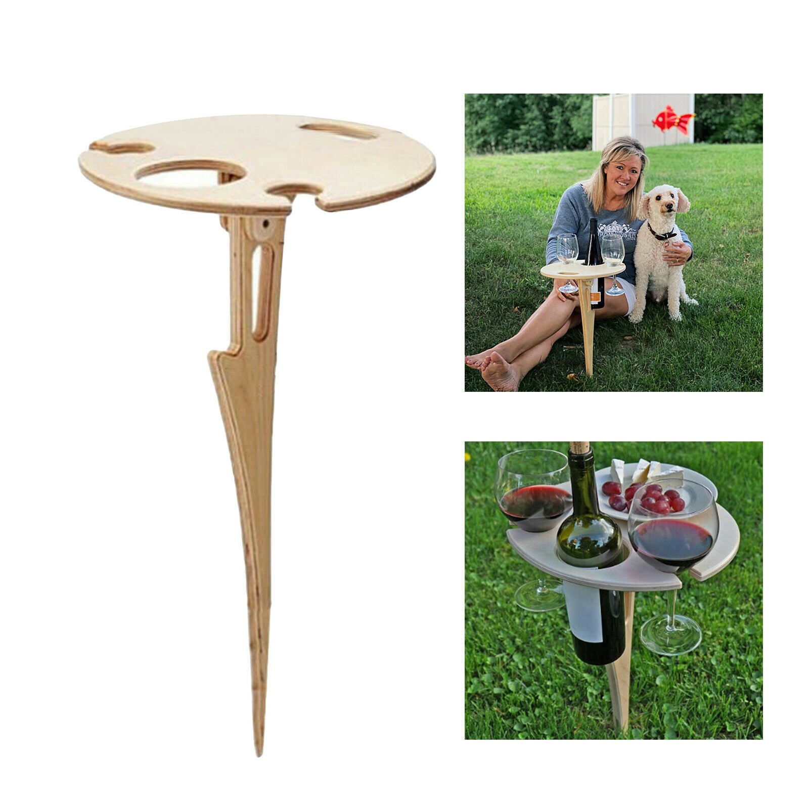 Outdoor Wine Table Picnic Trip Wine Cups Holder Garden Beach Snack Cheese