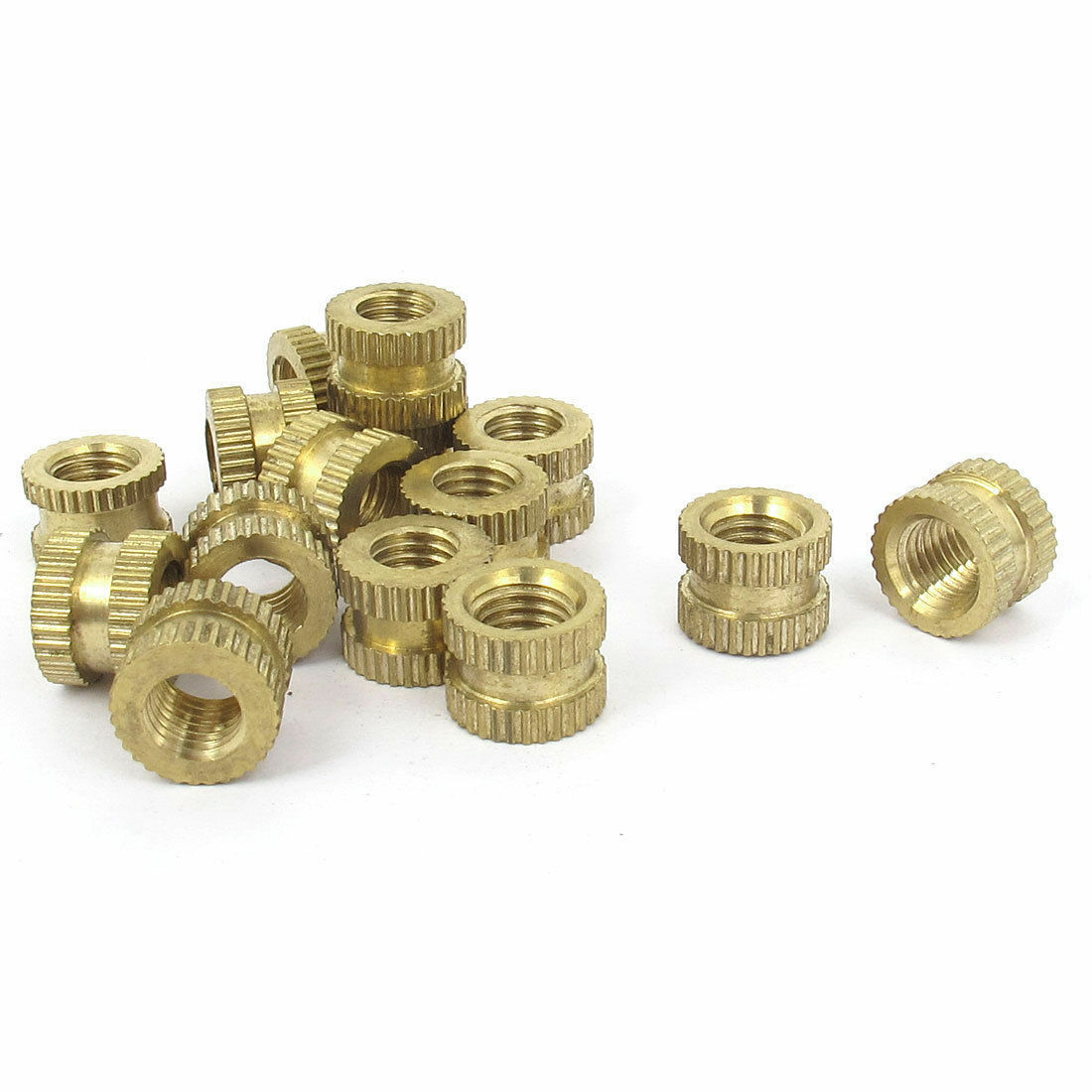 15 Pcs 1/4"-28x7.5mm(L)x10mm(OD) Metric Threaded Brass Knurl Round Insert Nuts