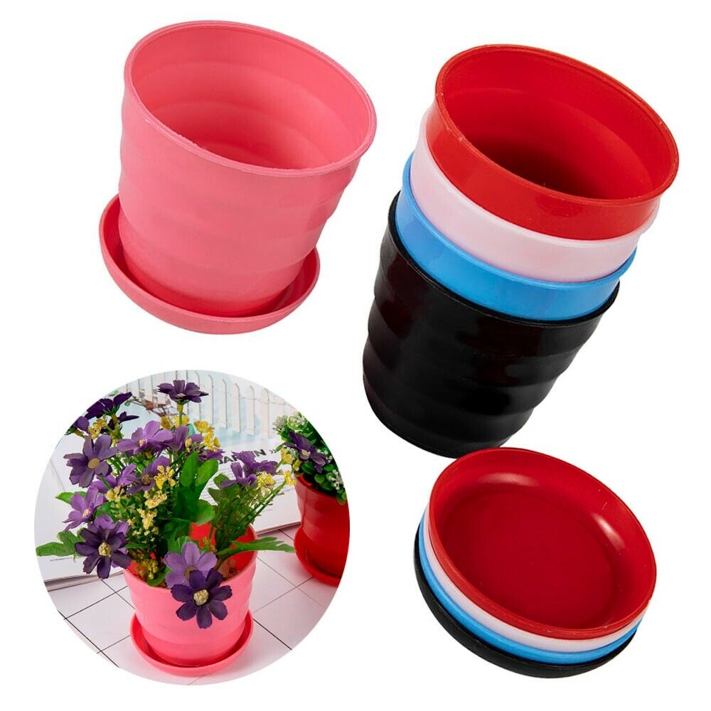 5-PACK Round Plastic Glossy Garden Plant Pots Flower Pots Planter Tub w/Tray Set