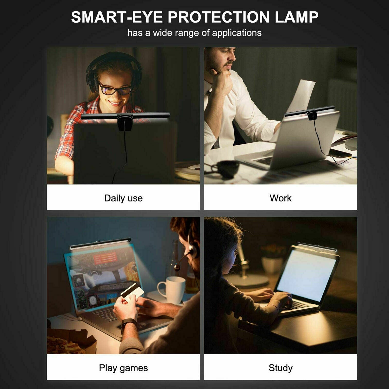 LED Desk Lamp USB Computer Laptop Monitor Screen Clamping Light Bar Office Home