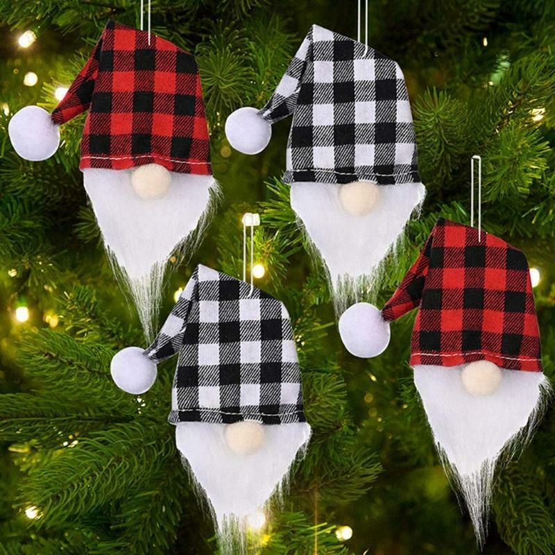 4 Pcs Plaid Hat Gnome Head Christmas Wine Bottle Cover Xmas Decor Wine Bottle