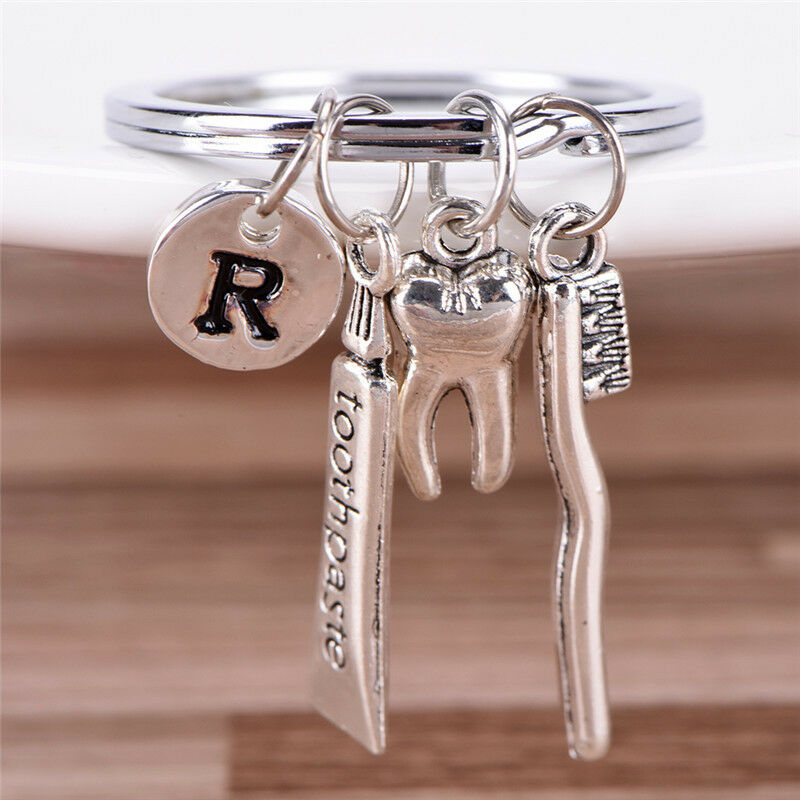 Dentist Key Ring Toothpaste Tooth Toothbrush Dental Hygienist Initial Chai.l8