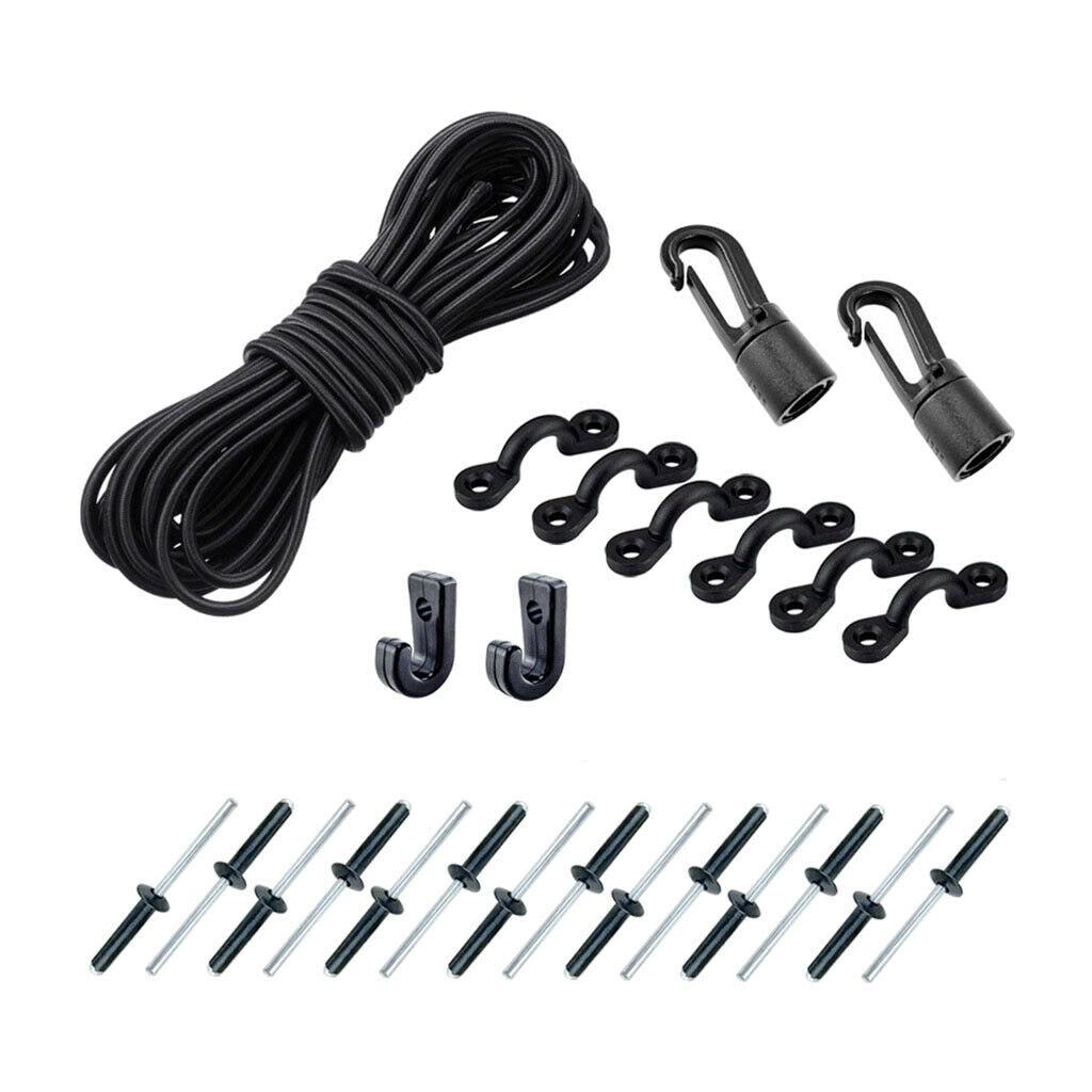 Boat Kayak Deck Rigging Kit 3.8m Nylon  Deck Loops J Hooks Buckles Rivets