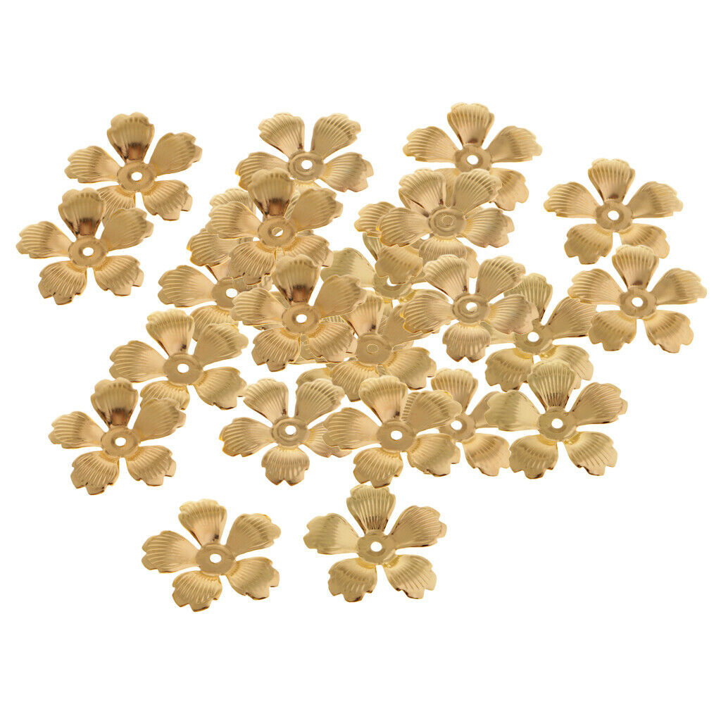 30 Pcs Golden Flower Spacer End Bead Caps Charms 32mm DIY Jewelry Making