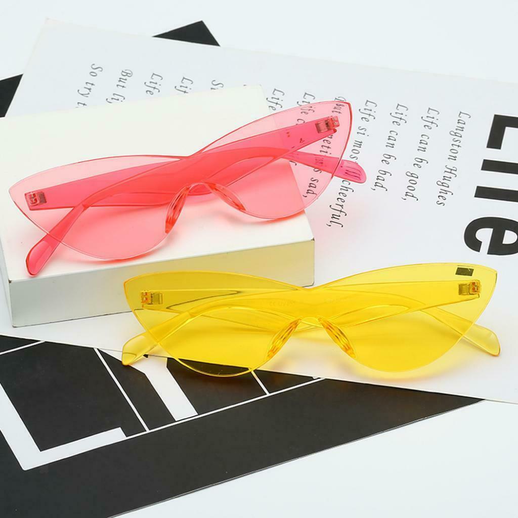 Women Retro Transparent Cat Eye Sunglasses Rimless Eyewear Candy Colored Yellow
