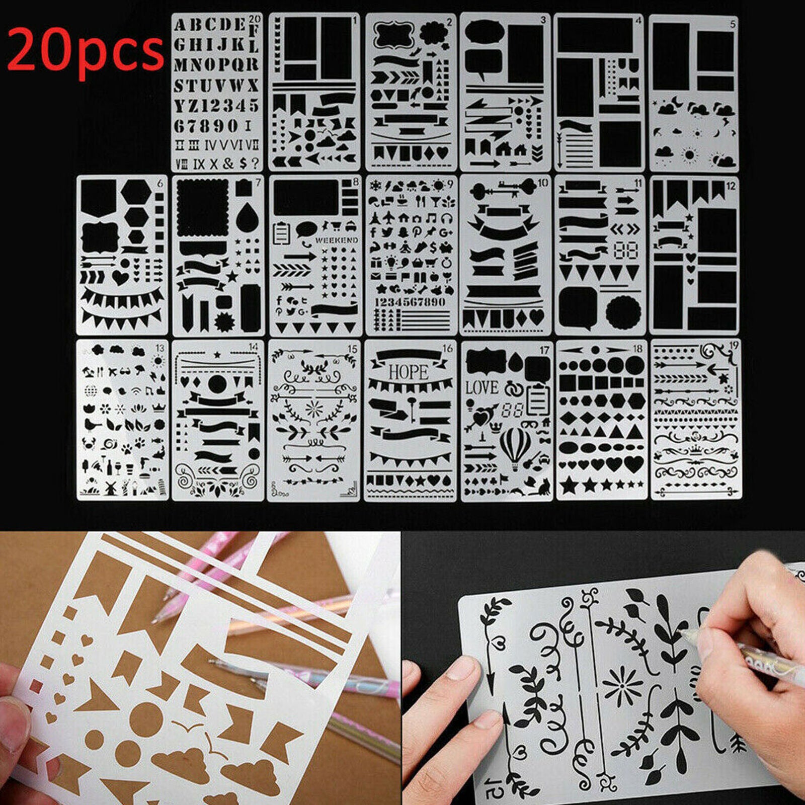 20x Bullet Journal Stencil Plastic Planner DIY Drawing Template Diary Craft Sale
