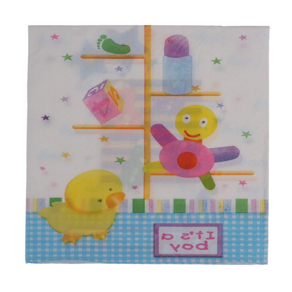 20pcs Disposable Paper Baby Duck Bottle Napkins Party Baby Shower Tableware