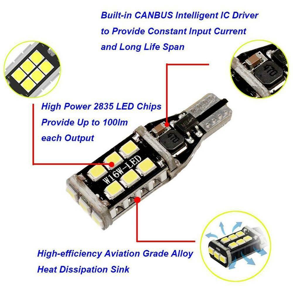 4* LED Reverse Light Canbus Error Free 921 912 T15 W16W Backup Bulb 1200LM White
