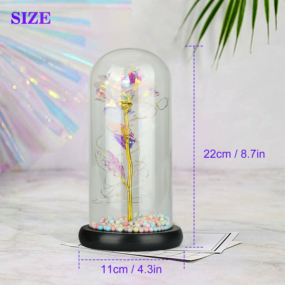 Rose Flower Home Glass LED Night Light Valentine's Day Xmas Decor Festival Gift