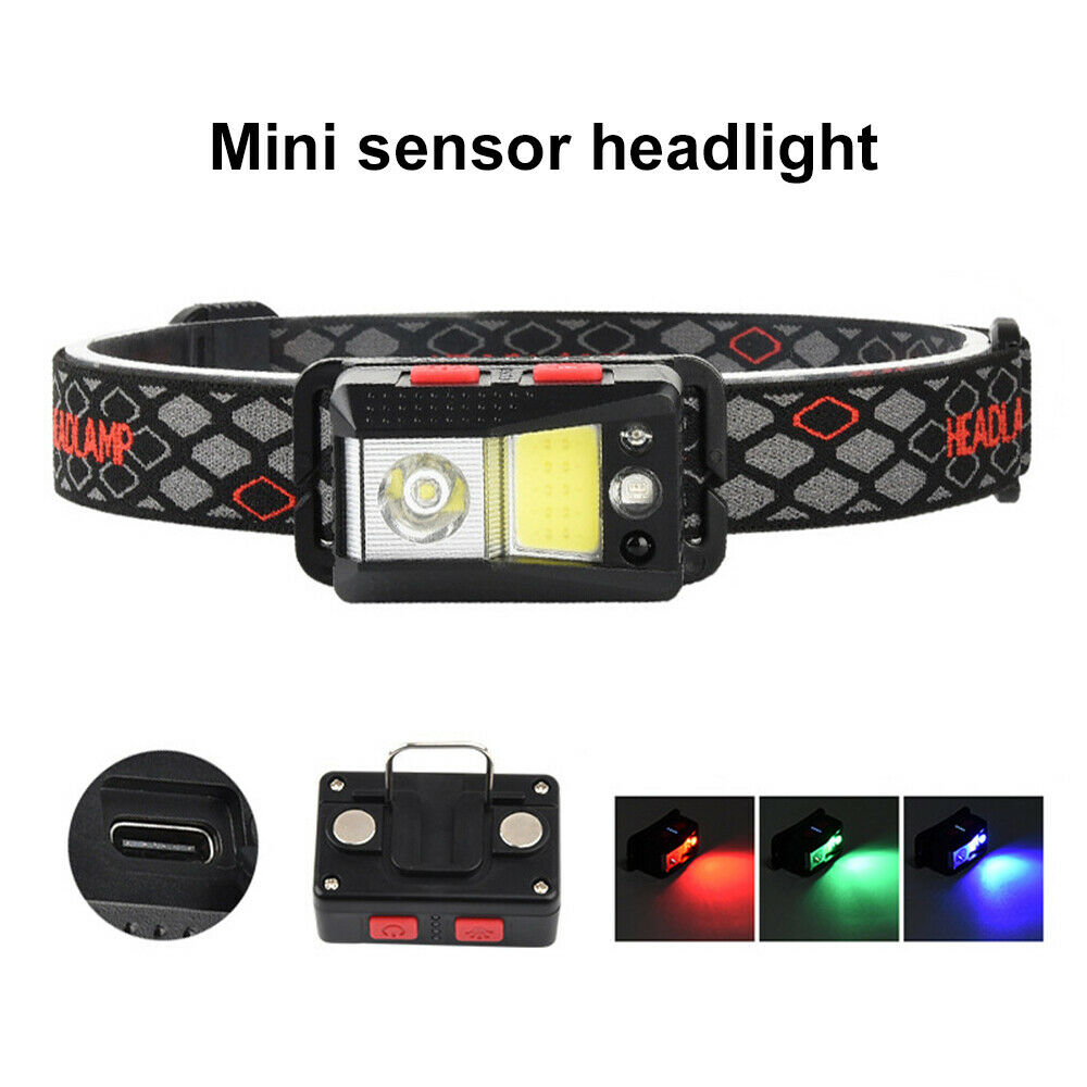 Smart Waving Sensor LED Outdoor Headlight Fishing RGB Light Flashing Headllamp