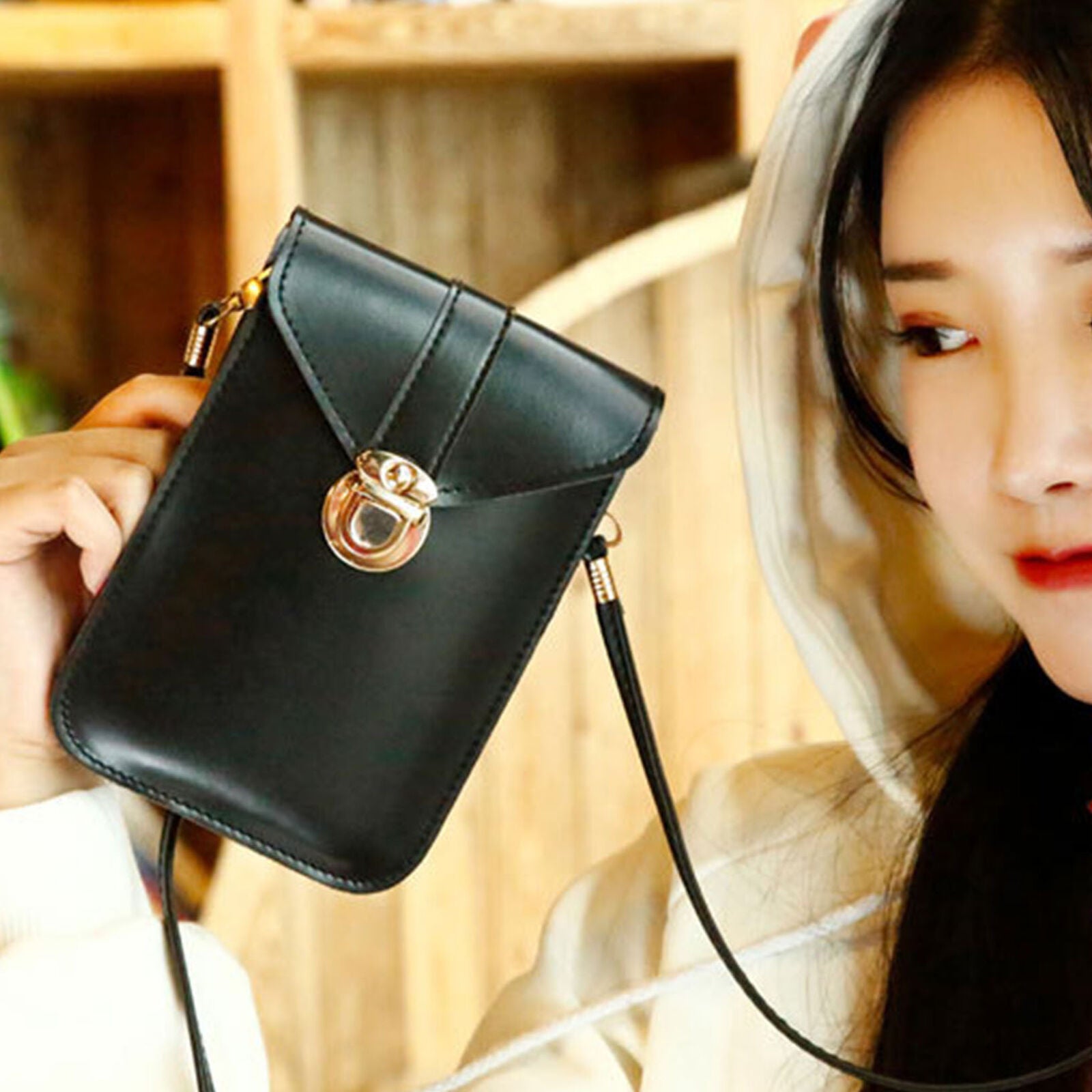Women Buckle PU Convenient Crossbody Bag Mobile Phone