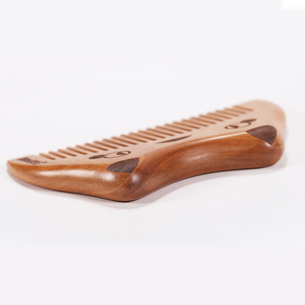 2Pcs Cute Cat Head Anti Static Wooden Massage Comb for Beard Hair Fine Tooth