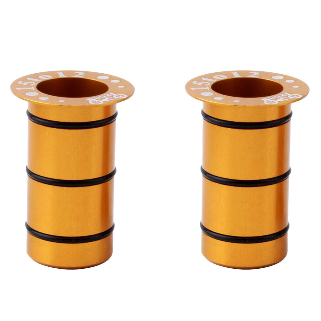 2Pcs Bike Hub Front Tube Shaft Conversion Seat Adapter 15mm to 12mm Golden