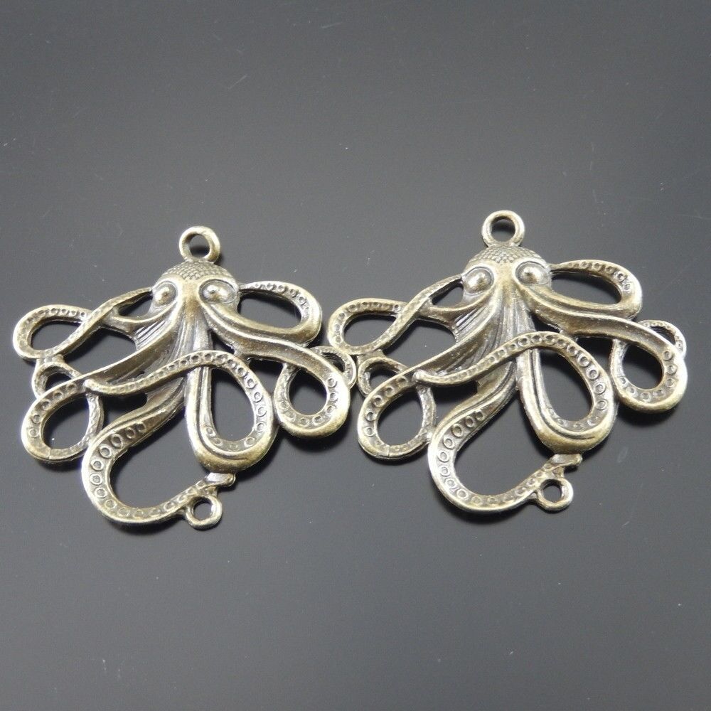 6 pcs Antiqued Bronze Octopus Alloy Charm Pendant Jewelry Art Craft 50*40*4mm