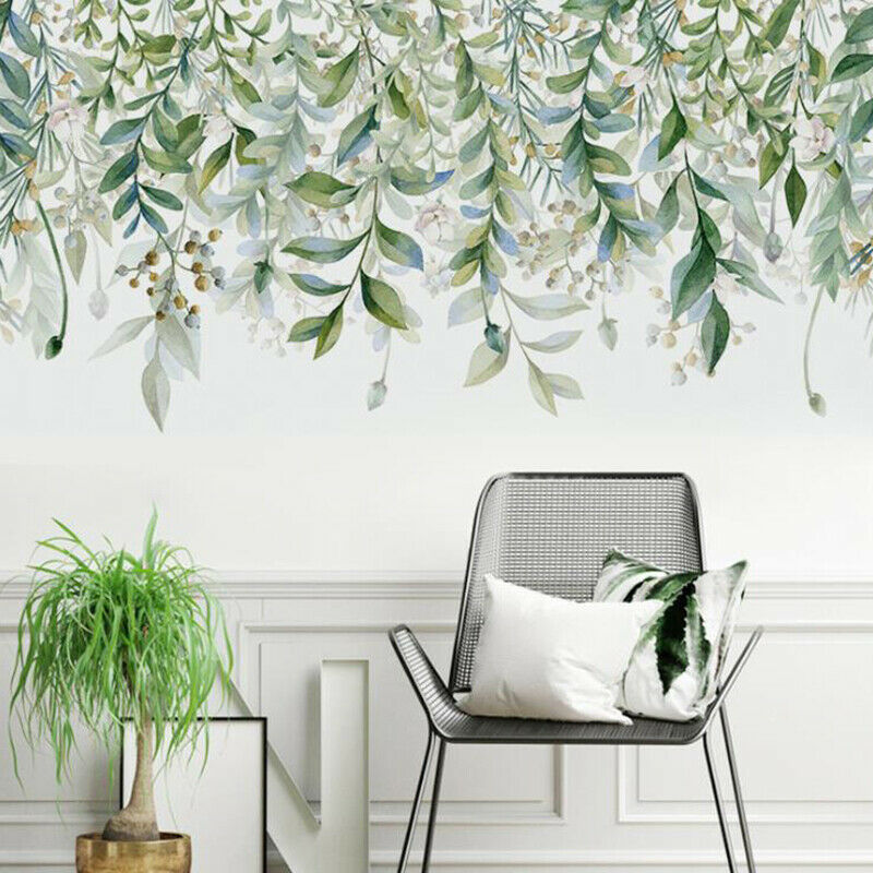 Green Leaves Wall Stickers For Bedroom Living Room DIY Wall Decals Door Mu~A Kt