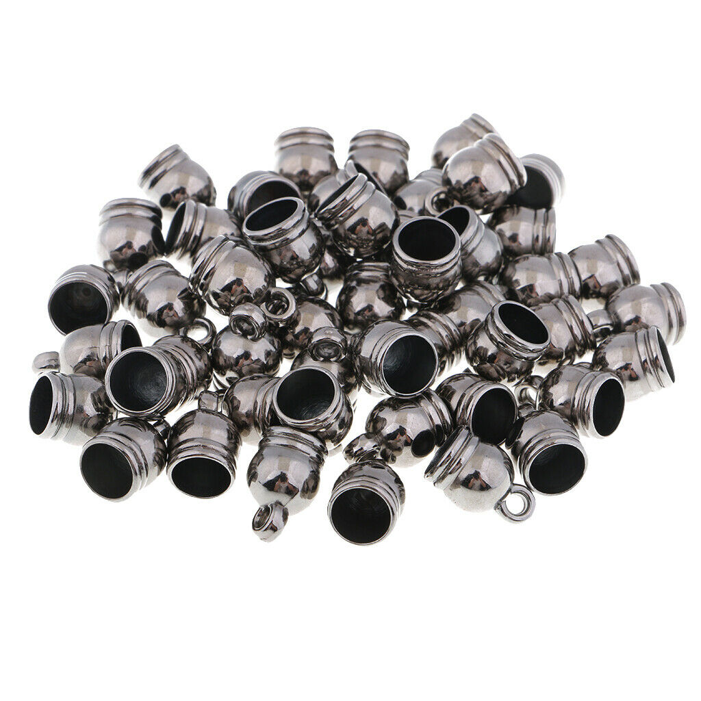 50pcs DIY Jewelry Bead Caps Cord End Caps Tassel Crimp Connector Grey 8mm