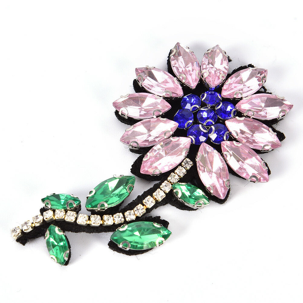 Pink Rhinestone Flower Beaded Patch for Clothing Sewing on Beading Appliq.l8