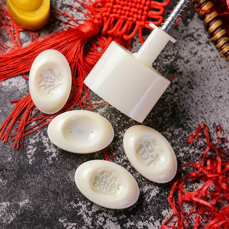 4 Ingot Stamps Mooncake Mold Cookie Cutter Hand Press Green Bean Cake Mould DIY