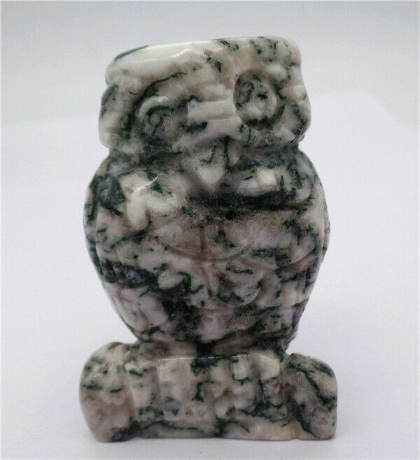 63x40x28mm Natural Green Moss Agate Carved Owl Decoration Healing Statue HH8093