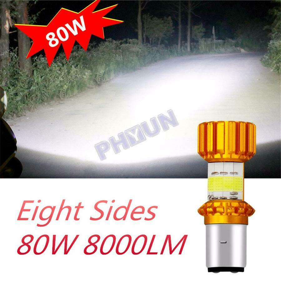 BA20D Motorcycle LED Headlight Bulb 12V 80W High/Low Beam Scooter Motobike Lamp