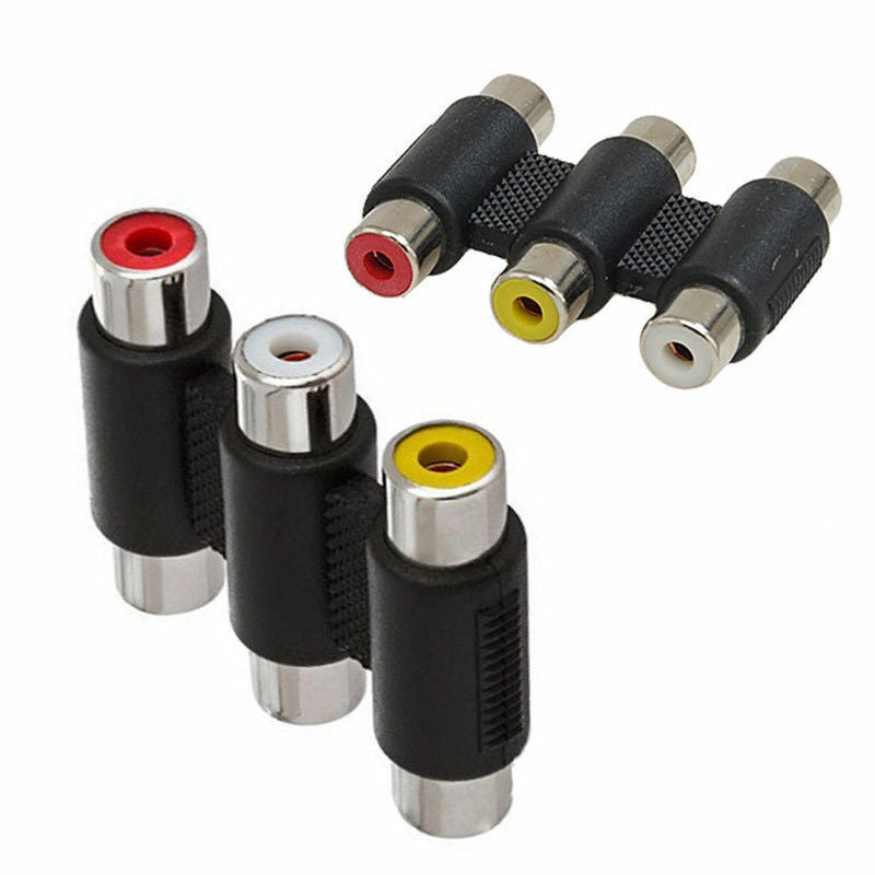 2pcs 3 RCA Audio Video AV Female to Female Coupler Jack Extender Cable Connector