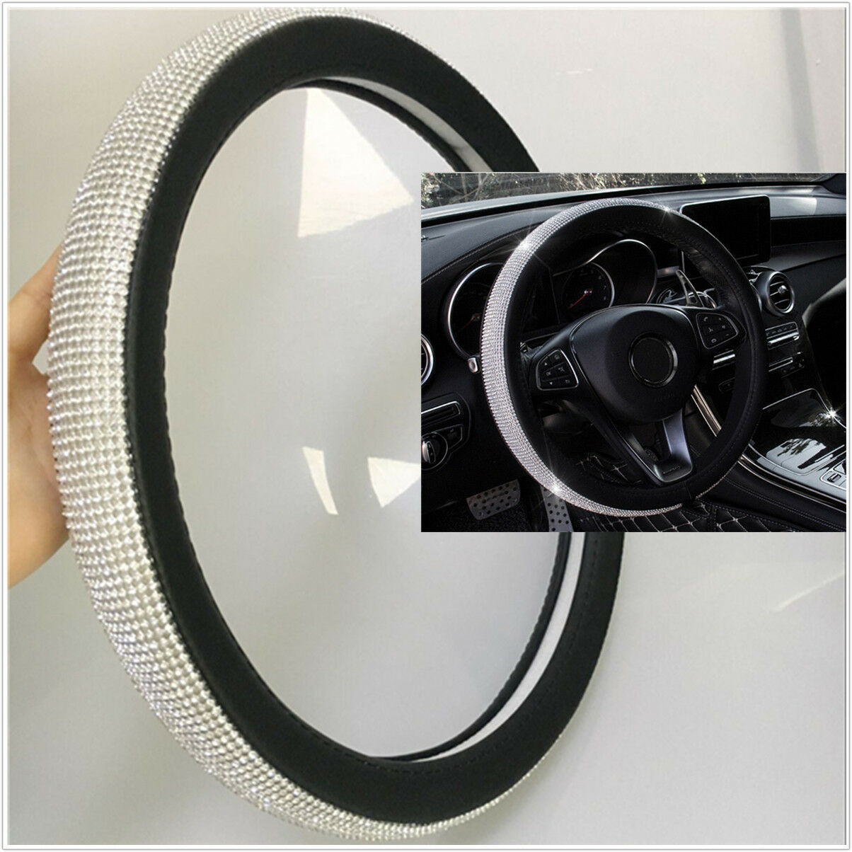 Universal 38cm Car Truck Steering Wheel Cover PU Leather Cool Bling Rhinestone