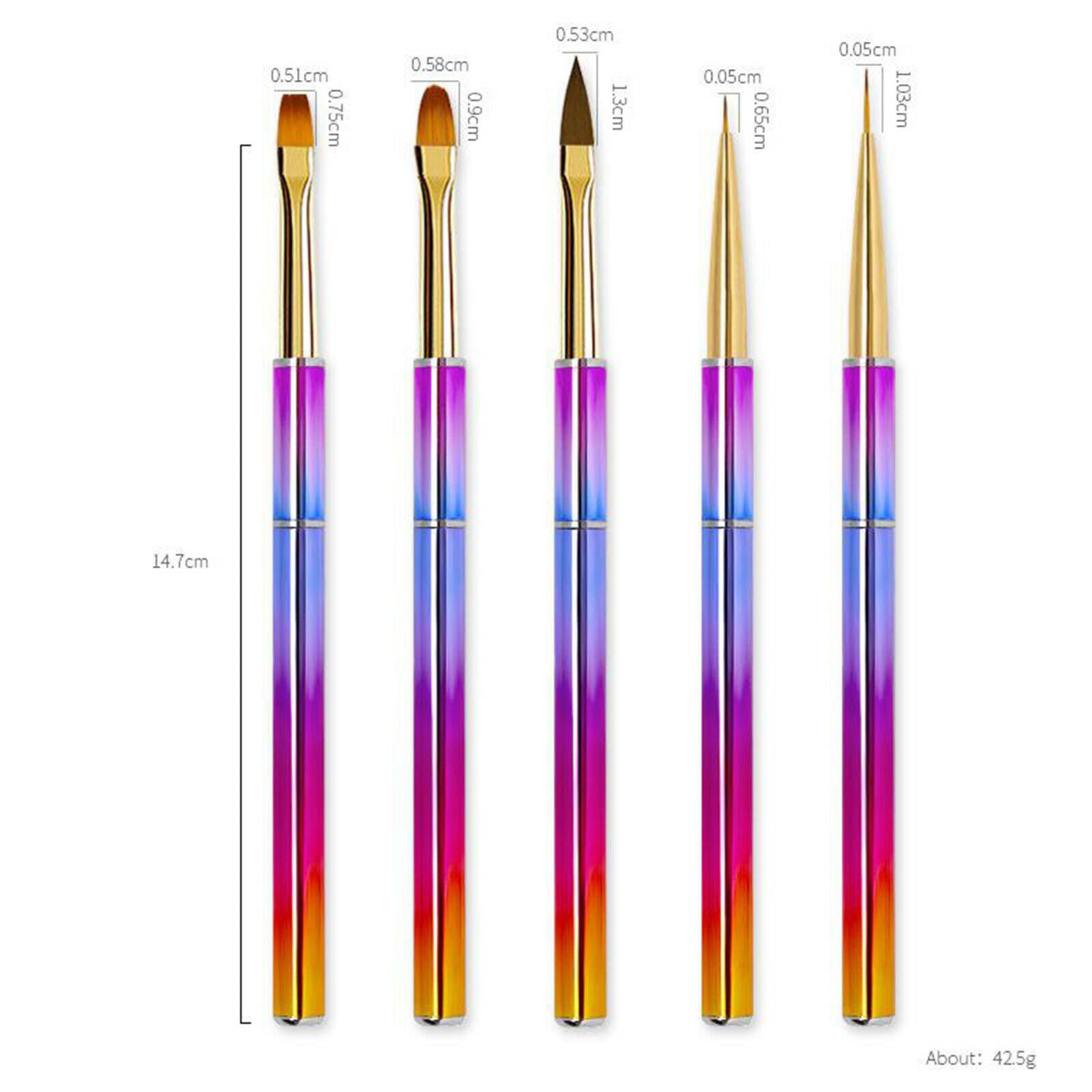 5x Nail Art Brushes Set Design Pen Drawing Painting Tools for Salon Home