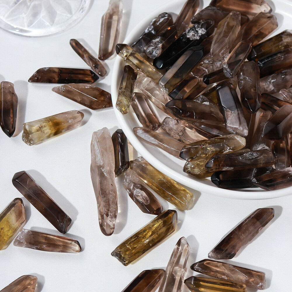 Natural Smoky Quartz Crystal Monocrystal Reiki Wand Healing Points Stone Bulk