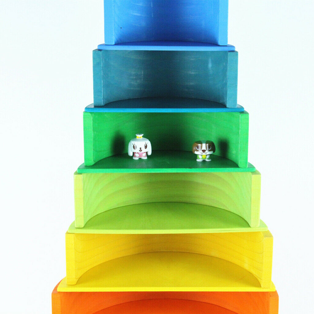 11pcs Wooden Rainbow Stacker Nesting Puzzle Blocks - Semi-circle