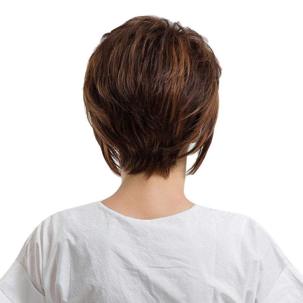Short Human Hair Wig Deep Brown Color Layered Curly Wig Daily Party Heat OK