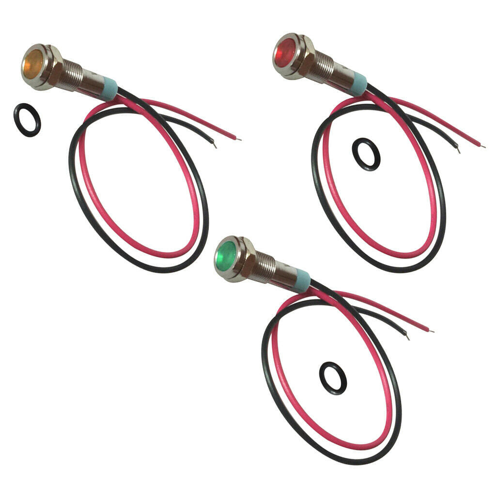 DC 12V Pre-wired LED Metal Indicator Light Signal Lamp Combo of Red+Yellow+Green