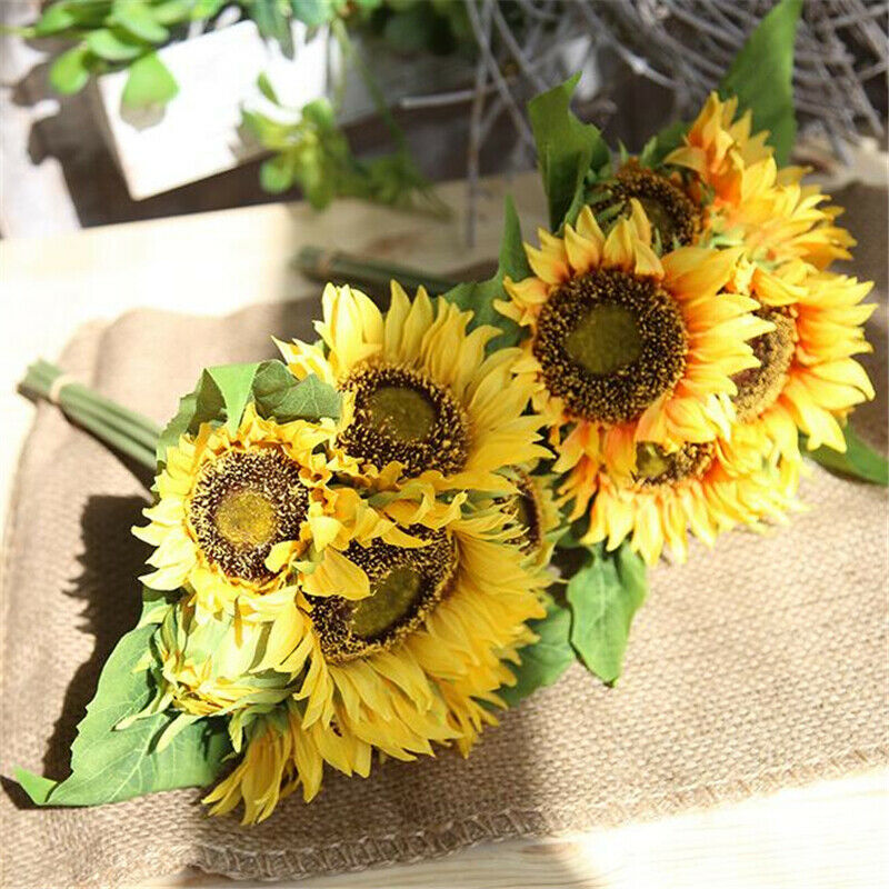 7 Heads Elegant Yellow Sunflower Silk Artificial Flowers Bouquet Home Decor