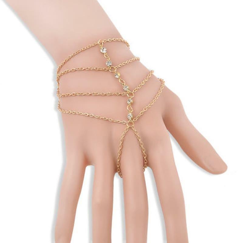 Women Cuff Bracelet Hand Harness Punk Multilayer Tassels Chain Link Rin.l8