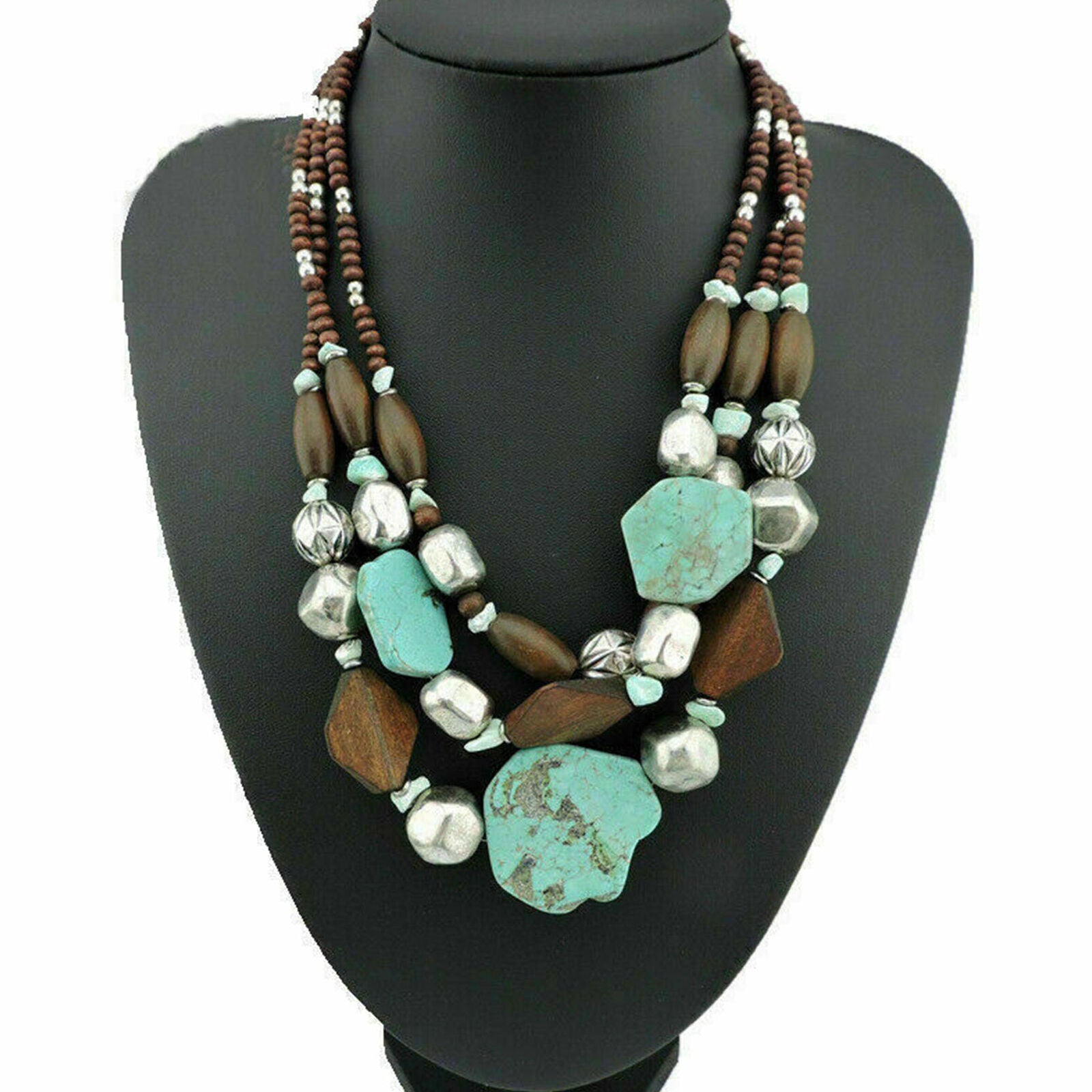 Bohemian Multilayer Turquoise Chunky Choker Necklace Women Jewelry Gifts