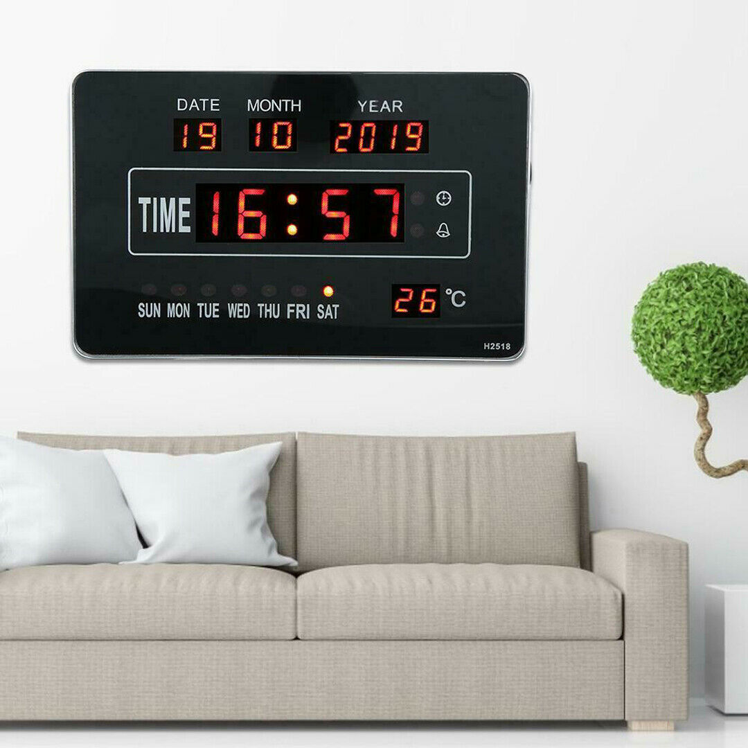 Large Digital Wall Clock LED Display Desk Time Temperature Calendar Date Week